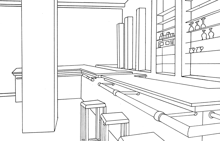 Line drawing of a scene